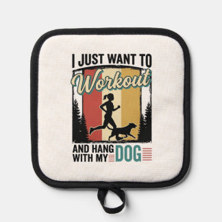 Workout With My Dog Vintage Running Shirt Design_1 Pot Holder