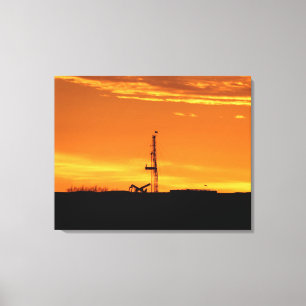 Workover Rig Silhouette at Sunset Canvas Print