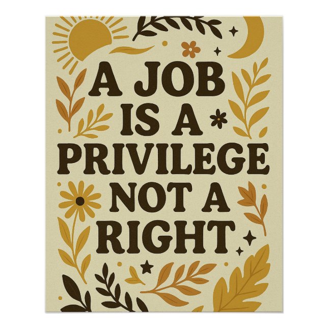 Workplace A Job Is A Privilege Not A Right  Poster (Front)