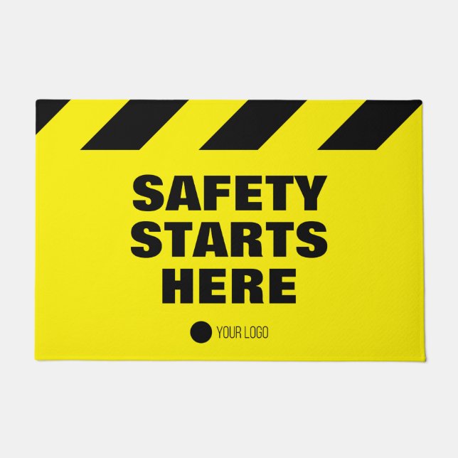 Workplace Safety Starts Here Yellow & Black Tape Doormat (Front)