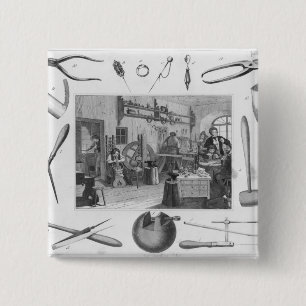 Workshop and main tools of jewellery, 1810 15 cm square badge