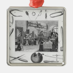 Workshop and main tools of jewellery, 1810 metal tree decoration