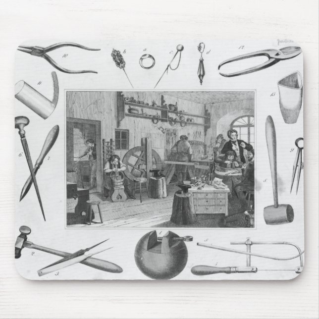 Workshop and main tools of jewellery, 1810 mouse mat (Front)