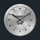 Workshop or Gym Wall Clock<br><div class="desc">This is the perfect gift for yourself or the workout fanatic or do-it-yourselfer in your life who has a workshop or gym. The text is fully customisable.</div>