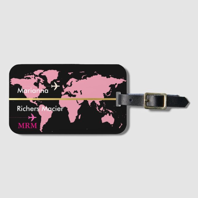 world aeroplane travel custom pink luggage tag (Front Horizontal)