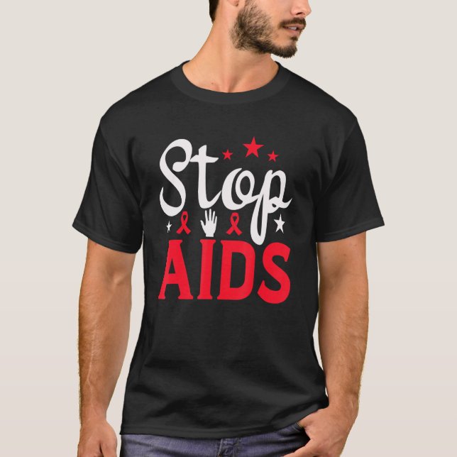 World AIDS Day Stop Aids HIV Awareness Red Ribbon  T-Shirt (Front)
