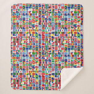 World All Countries Nation Flags Pattern Sherpa Blanket