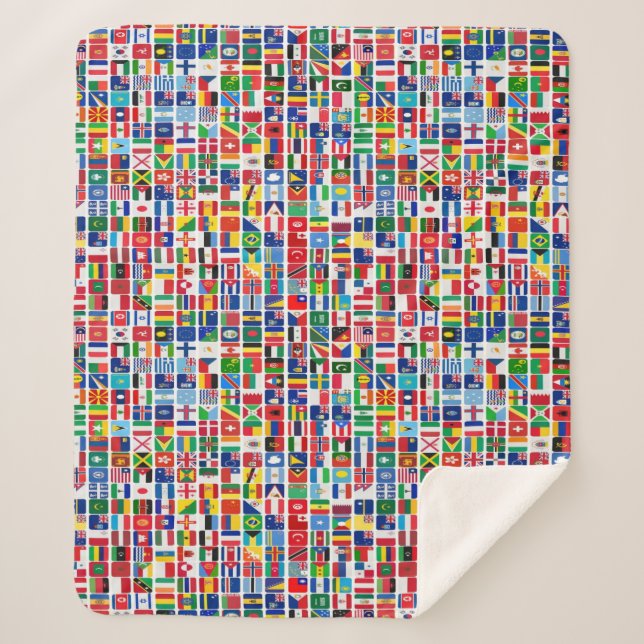 World All Countries Nation Flags Pattern Sherpa Blanket (Front)