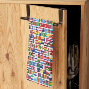 World All Countries Nation Flags Pattern Tea Towel