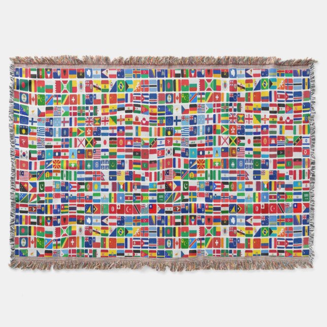 World All Countries Nation Flags Pattern Throw Blanket (Front)
