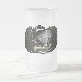 World and Dragon Frosted Glass Beer Mug