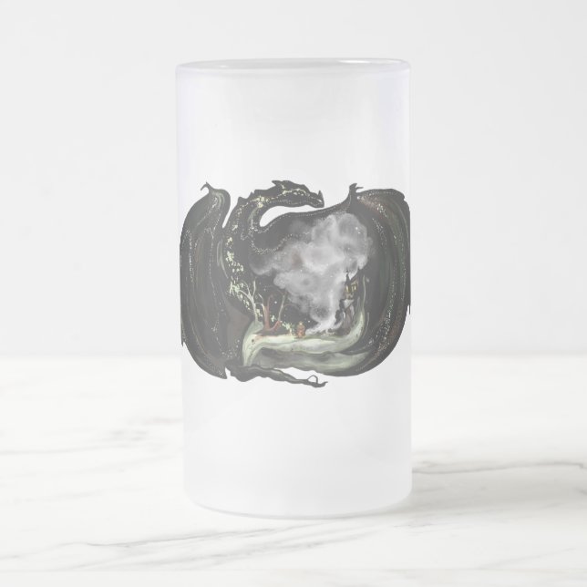 World and Dragon Frosted Glass Beer Mug (Center)