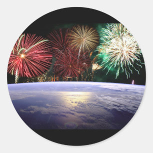 World and Fireworks Classic Round Sticker