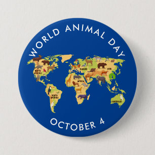 World Animal Day, map of animals 7.5 Cm Round Badge