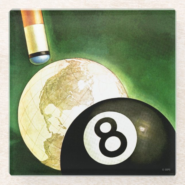 World as Cue Ball Glass Coaster (Front)