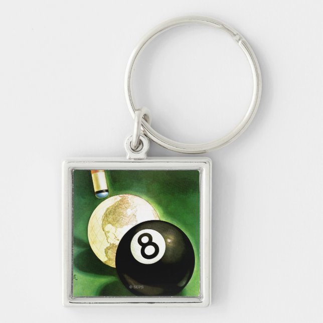 World as Cue Ball Key Ring (Front)