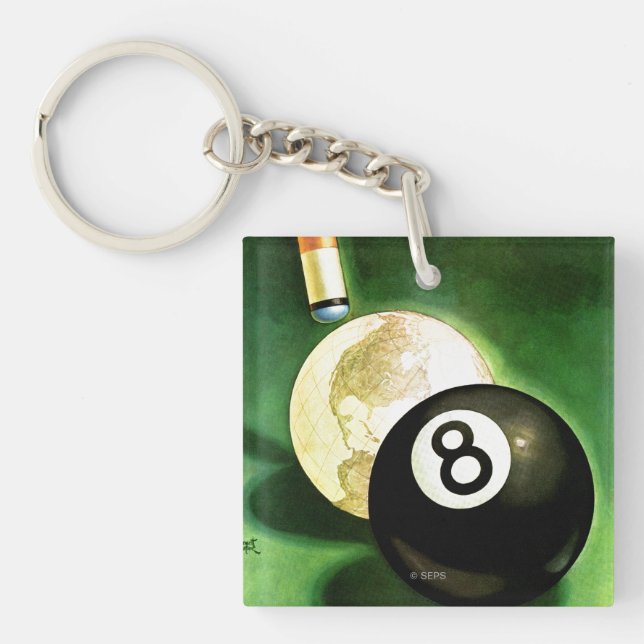 World as Cue Ball Key Ring (Front)