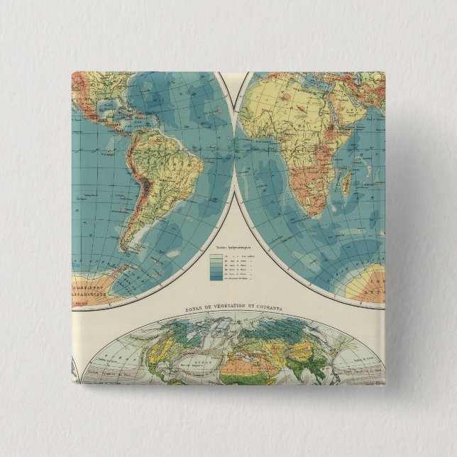 World Atlas Map 2 15 Cm Square Badge (Front)