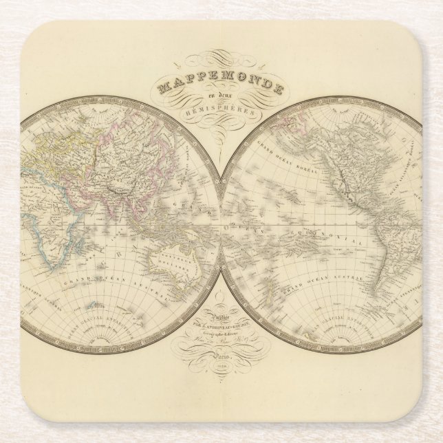 World Atlas Map Square Paper Coaster (Front)