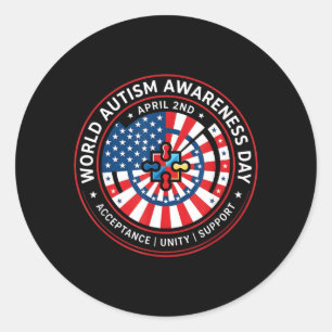 World Autism Awareness Day 2nd April Ribbon Merch Classic Round Sticker