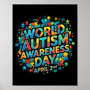 World autism awareness day 2nd april ribbon merch poster