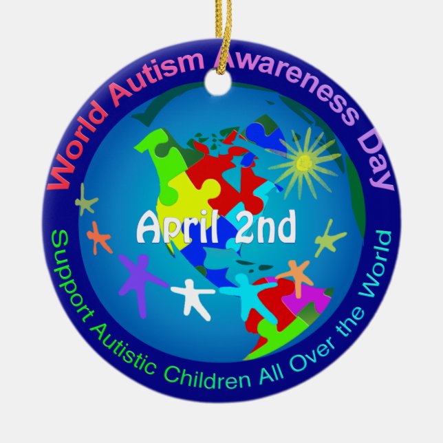 World Autism Awareness Day Ceramic Tree Decoration (Front)