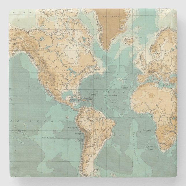 World bathyorographical map stone coaster (Front)