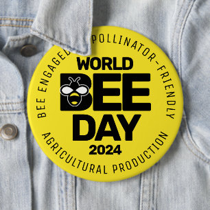 World Bee Day Yellow Black Pollinator 6 Cm Round Badge