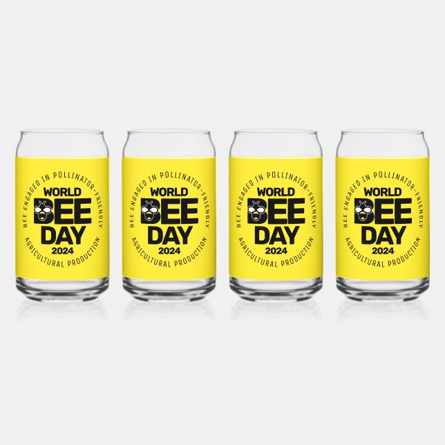 World Bee Day Yellow Black Pollinator Can Glass (Front)