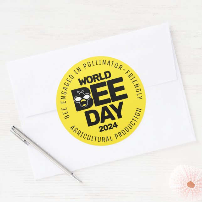 World Bee Day Yellow Black Pollinator Classic Round Sticker (Envelope)