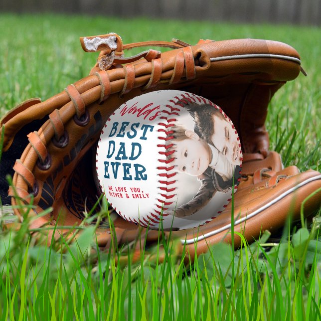 World Best Dad 3 Photo Collage Keepsake Baseball (Creator Uploaded)