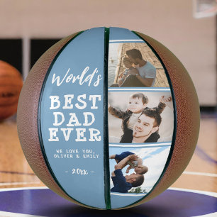World Best Dad Blue 3 Photo Collage Keepsake Basketball