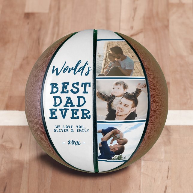 World Best Dad Blue 3 Photo Collage Keepsake  Basketball (Creator Uploaded)