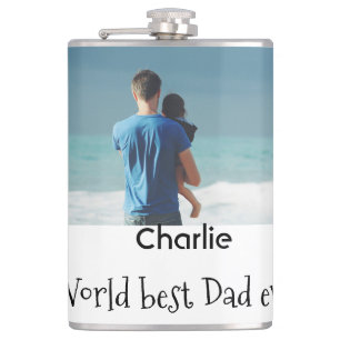 world best dad ever photo name date simple fathers hip flask