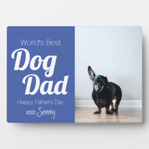 World Best Dog Dad Blue Photo Plaque