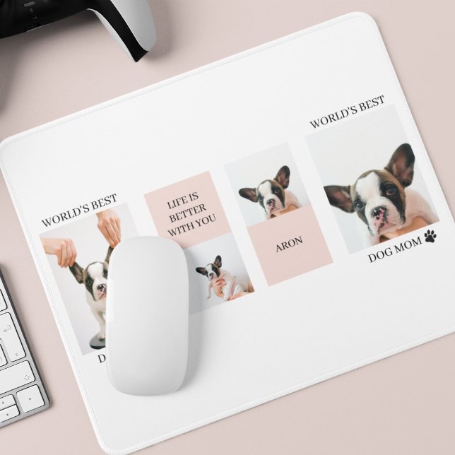 World Best Dog Mum | Collage Photo | Pastel Pink Mouse Mat (Creator Uploaded)