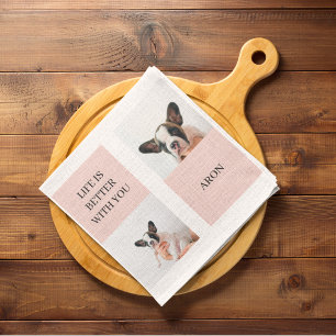 World Best Dog Mum   Collage Photo   Pastel Pink Tea Towel