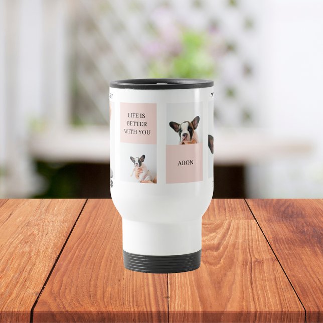 World Best Dog Mum | Collage Photo | Pastel Pink Travel Mug (Creator Uploaded)