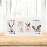World Best Dog Mum | Collage Photo | Pastel Pink Wooden Box Sign<br><div class="desc">This collage photo is a celebration of the world's best dog mum! The pastel pink background adds a touch of softness and femininity to the piece, while the various photos showcase the love and affection between a dog and their devoted owner. Each photo captures a special moment between the two,...</div>