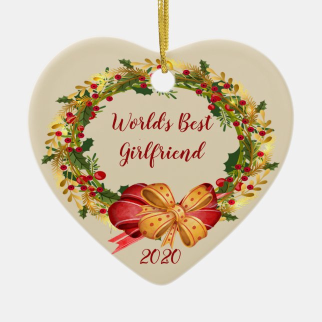 World Best Girlfriend Antique Wreath Christmas Ceramic Tree Decoration (Front)