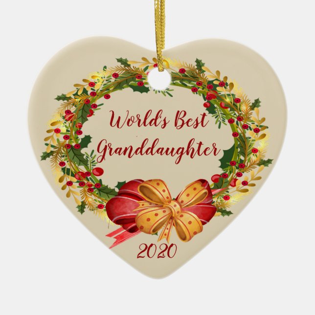 World Best Granddaughter Antique Wreath Christmas Ceramic Tree Decoration (Front)