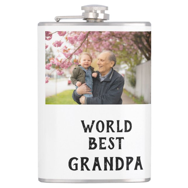 World best Grandpa photo name father's day grandpa Hip Flask (Front)