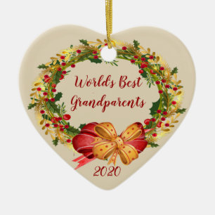 World Best Grandparents Antique Wreath Christmas Ceramic Tree Decoration