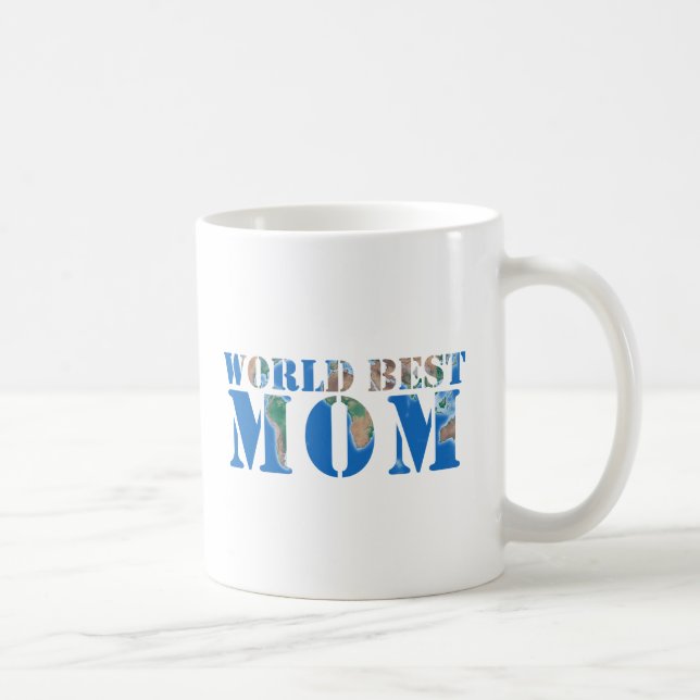World Best MOM, Elegant Nature Typography Blue  Coffee Mug (Right)