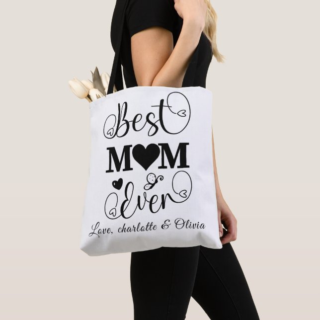 World best Mum Ever Mother's day black & white Tote Bag (Close Up)