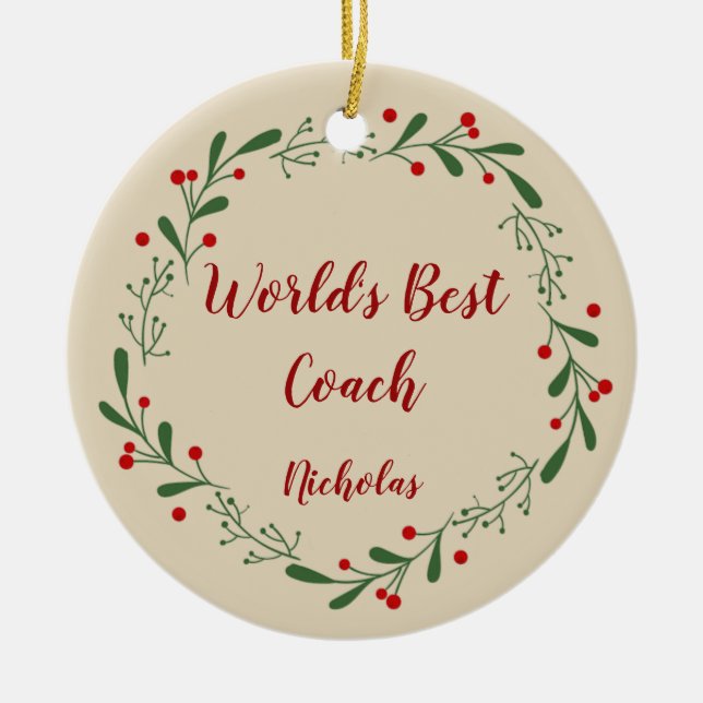 World Best Teacher Coach Custom Name Christmas  Ceramic Tree Decoration (Front)