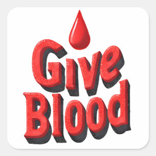 World Blood Donor Day - Give Blood Text with Drops Square Sticker