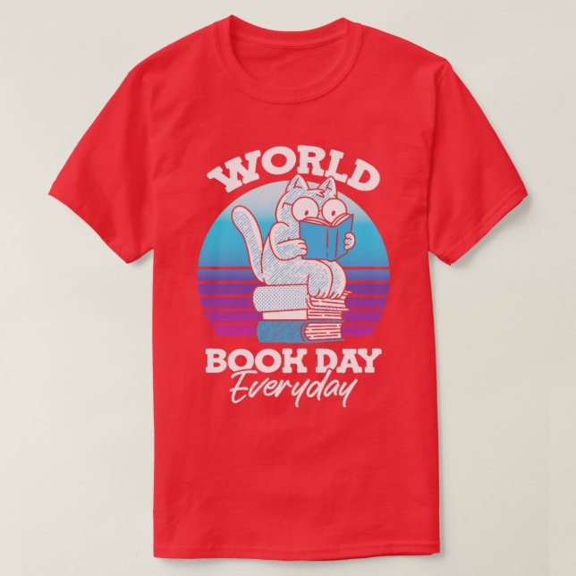 World Book Day Everyday Chubby Cat Reader World  T-Shirt (Design Front)