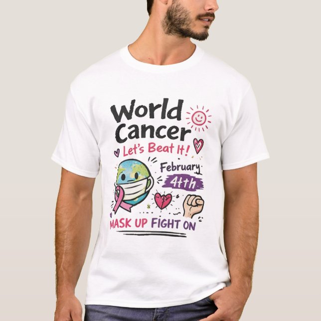 World Cancer Day Awareness Doodle Illustration T-Shirt (Front)