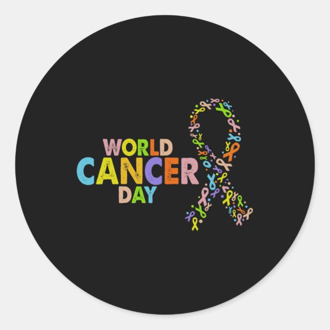 World Cancer Day Ribbon Support Cancer All Ribbon  Classic Round Sticker (Front)